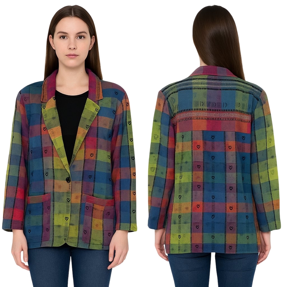 Vintage 90s Rainbow Cotton Boho Festival Jacket Size Medium ANGELIQUE IMPORTS
